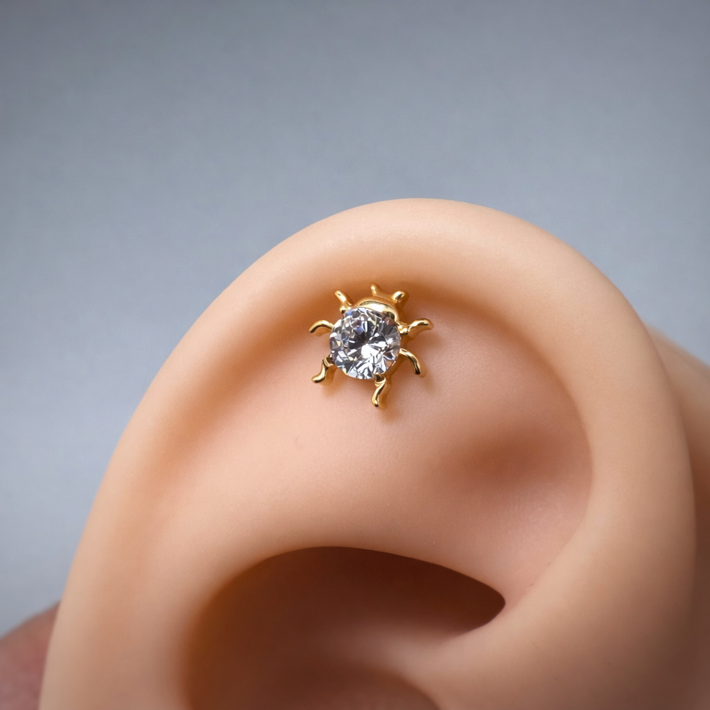 Kolczyk do piercingu Pająk z cyrkonią – tytan ASTM F-136 srebrny labret