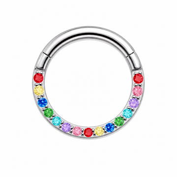 KOLCZYK CLICKER DO PIERCINGU UCHA Z CYRKONIAMI – TYTANOWY SREBRNY