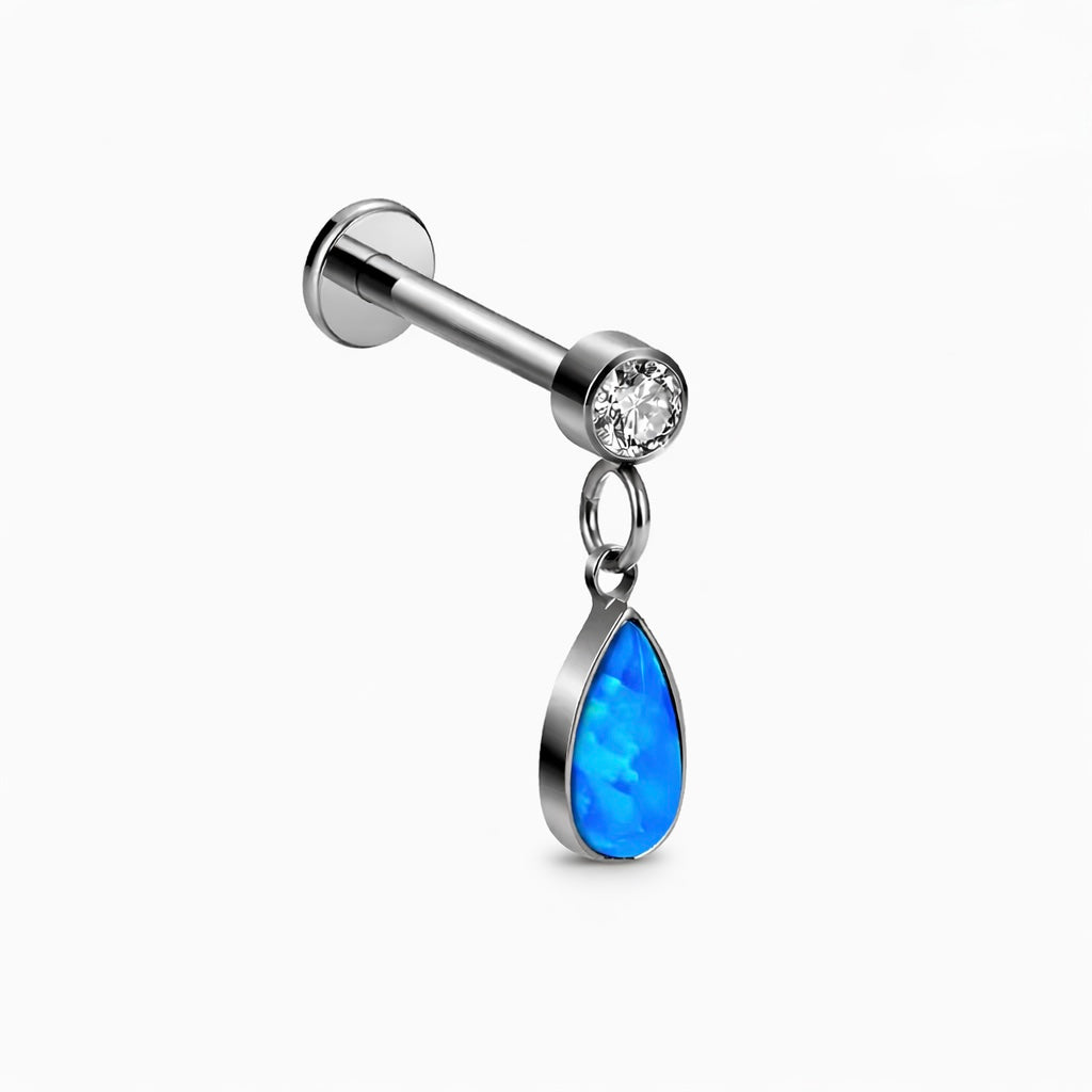Kolczyk labret z opalem w kształcie kropli – piercing ucha, tytan ASTM F-136