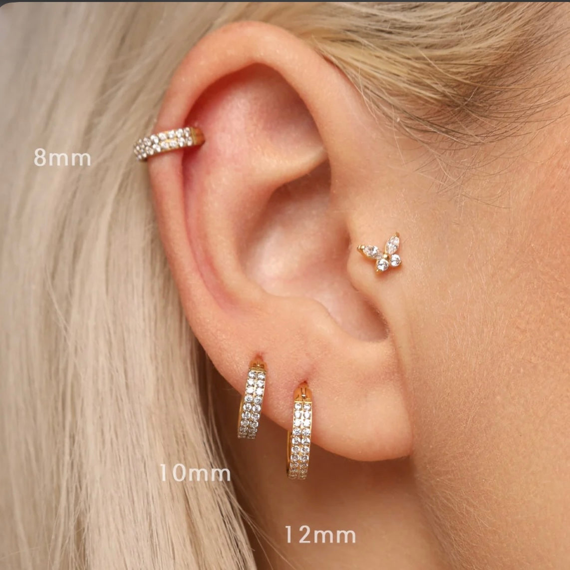 KOLCZYK CLICKER DO PIERCINGU UCHA Z PODWÓJNYM RZĘDEM CYRKONII – TYTANOWY ZŁOTY