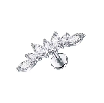 Kolczyk do piercingu ucha Lyra – tytanowy labret z białymi cyrkoniami – srebrny