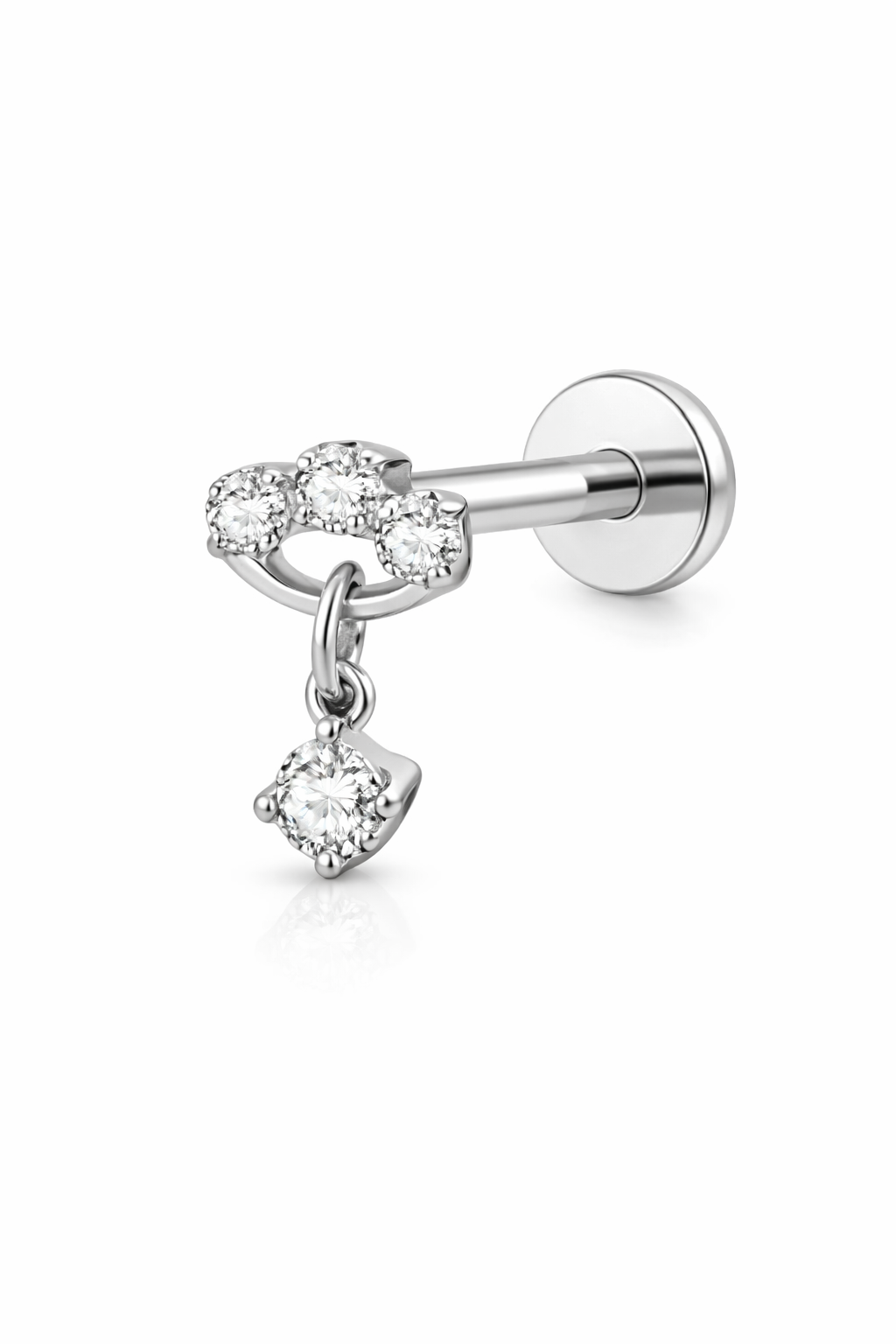 TYTANOWY LABRET Z CYRKONIAMI I ZAWIESZKĄ - KOLCZYK DO PIERCINGU UCHA SREBRNY