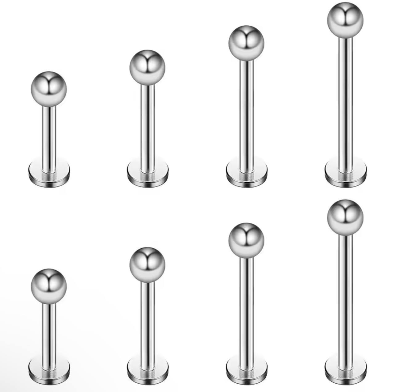 Tytanowy Srebrny LABRET z kulką gwint wewnętrzny G23