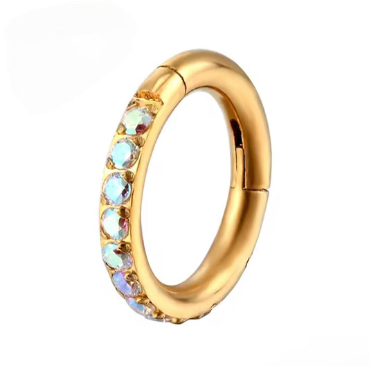 Clicker tytanowy ozdobny złoty G23 – kolczyk kółko do piercingu