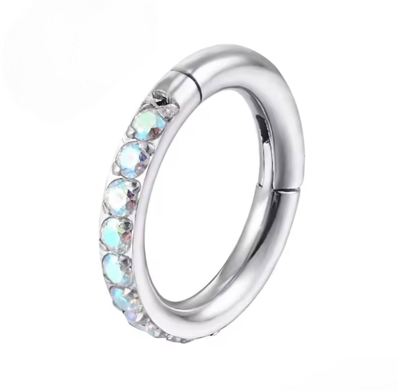 Clicker tytanowy ozdobny srebrny G23 – kolczyk kółko do piercingu