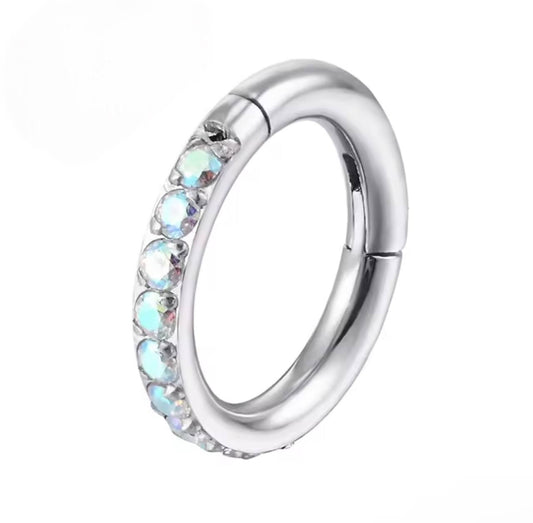 Clicker tytanowy ozdobny srebrny G23 – kolczyk kółko do piercingu