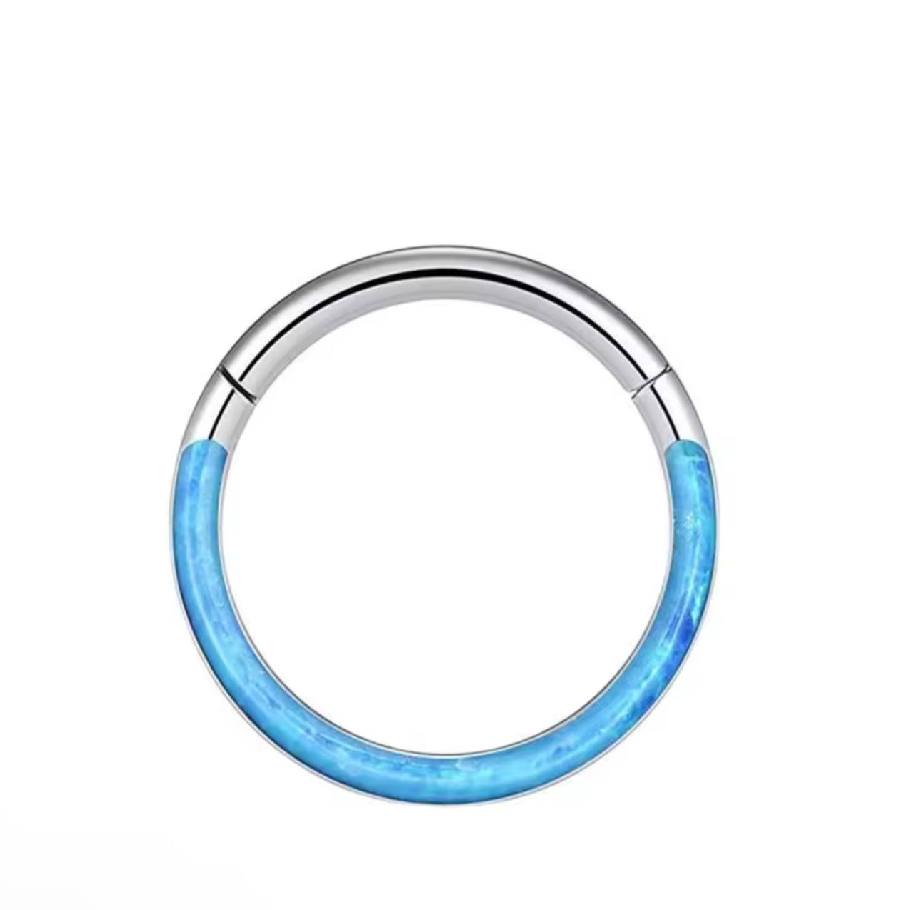 Tytanowe kółko clicker z opalem - kolczyk do piercingu ucha i nosa