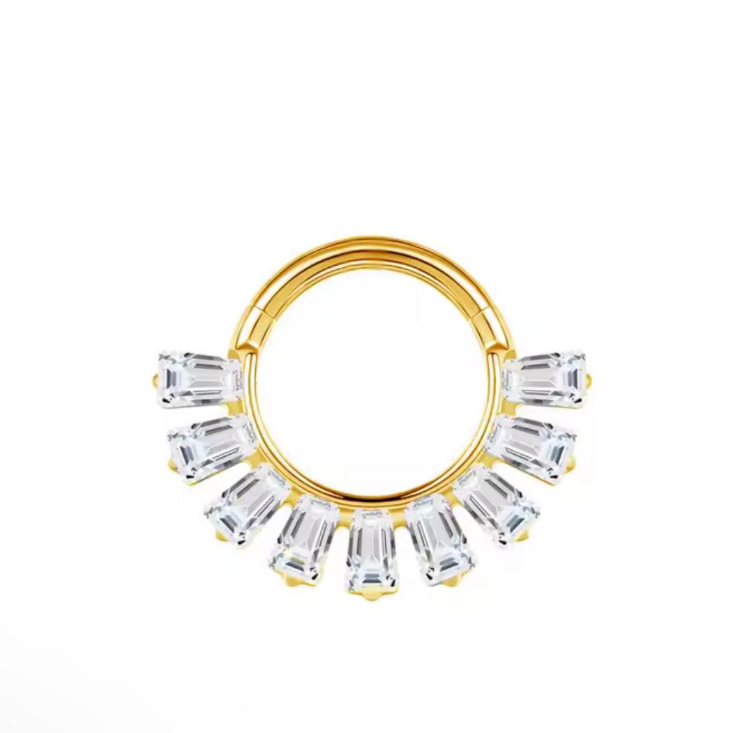 Tytanowe kółko CLICKER złoty z bialymi cyrkoniami PIERCING DAITH