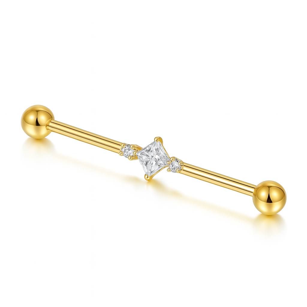 Tytanowa Złota sztanga INDUSTRIAL z cyrkonią