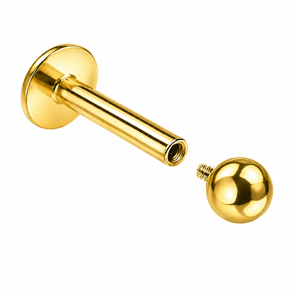 Tytanowy labret do piercingu z kulką – gwint wewnętrzny, złoty