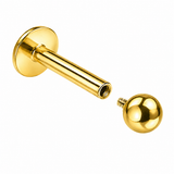 Tytanowy labret do piercingu z kulką – gwint wewnętrzny, złoty
