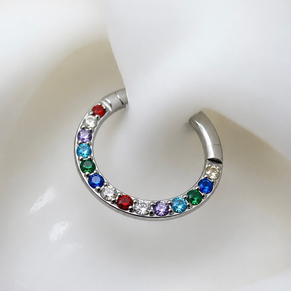 KOLCZYK CLICKER DO PIERCINGU UCHA Z  CYRKONIAMI – TYTANOWY SREBRNY