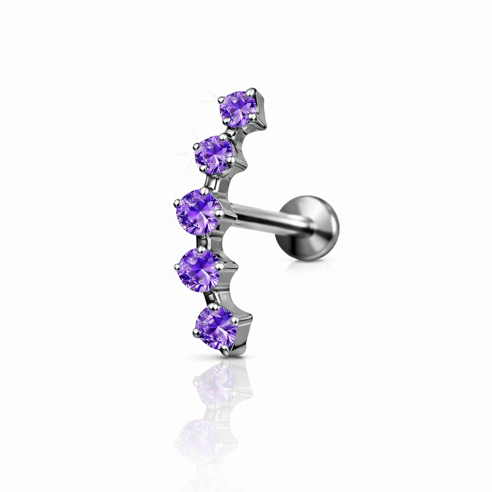 LABRET DO PIERCINGU UCHA Z CIEMNO FIOLETOWYMI CYRKONIAMI (CLUSTER), SREBRNY