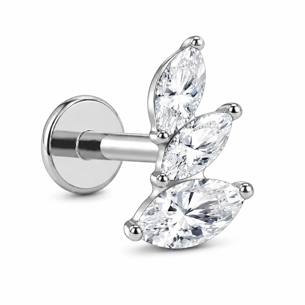 Kolczyk do piercingu ucha z trzema cyrkoniami – tytanowy labret – srebrny