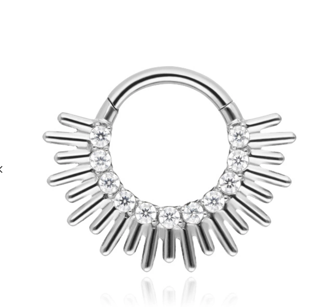 Tytanowe kółko CLICKER  z bialymi cyrkoniami PIERCING DAITH srebrny
