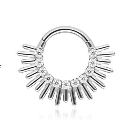 Tytanowe kółko CLICKER  z bialymi cyrkoniami PIERCING DAITH srebrny