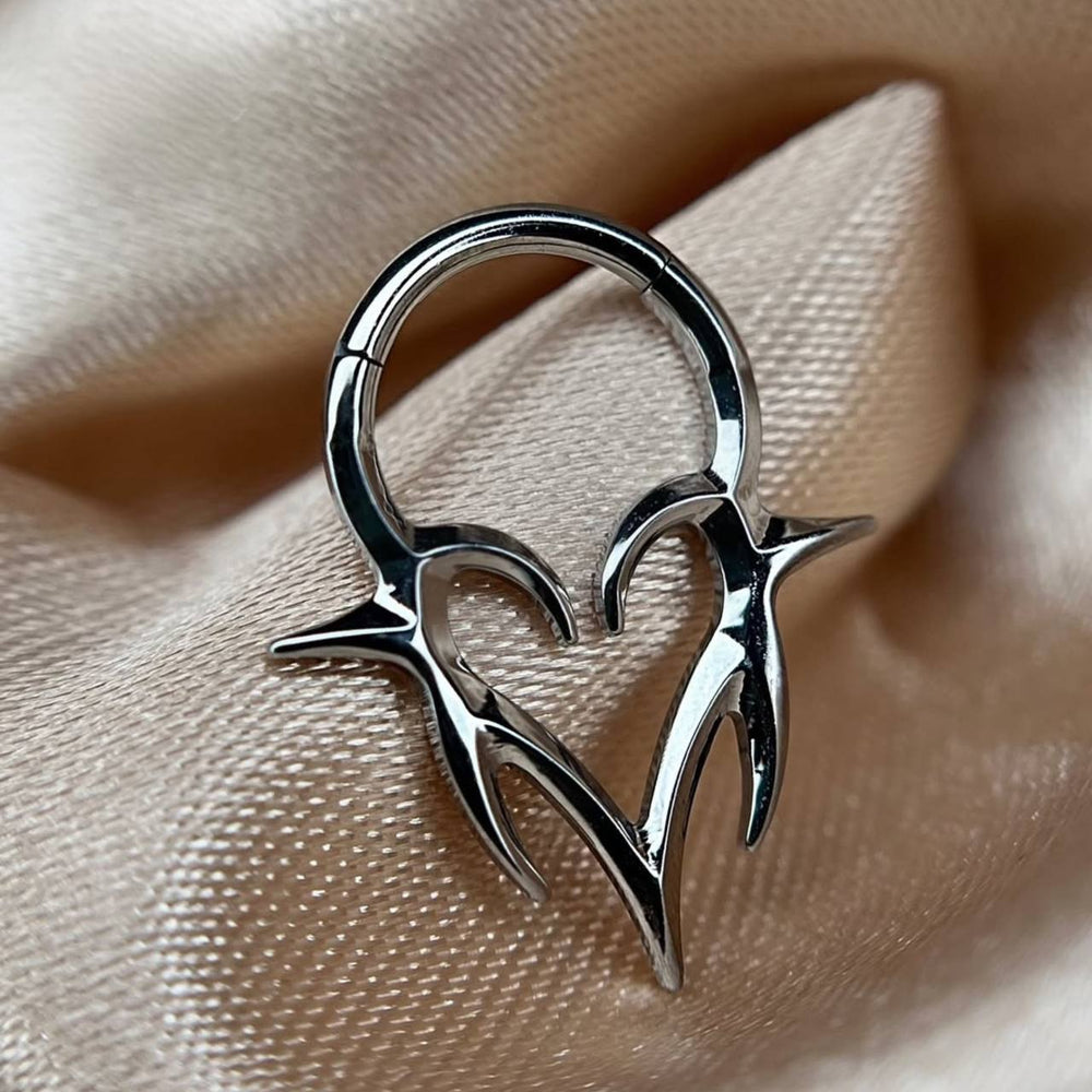 CLICKER TRIBAL HEART - KOLCZYK DO PIERCINGU Z TYTANU SREBRNY