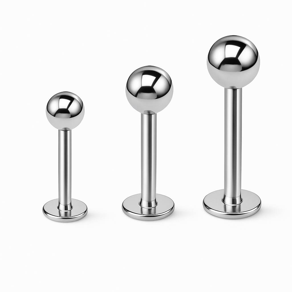 TYTANOWY  SREBRNY LABRET  ZEWNĘTRZNY Z KULKĄ