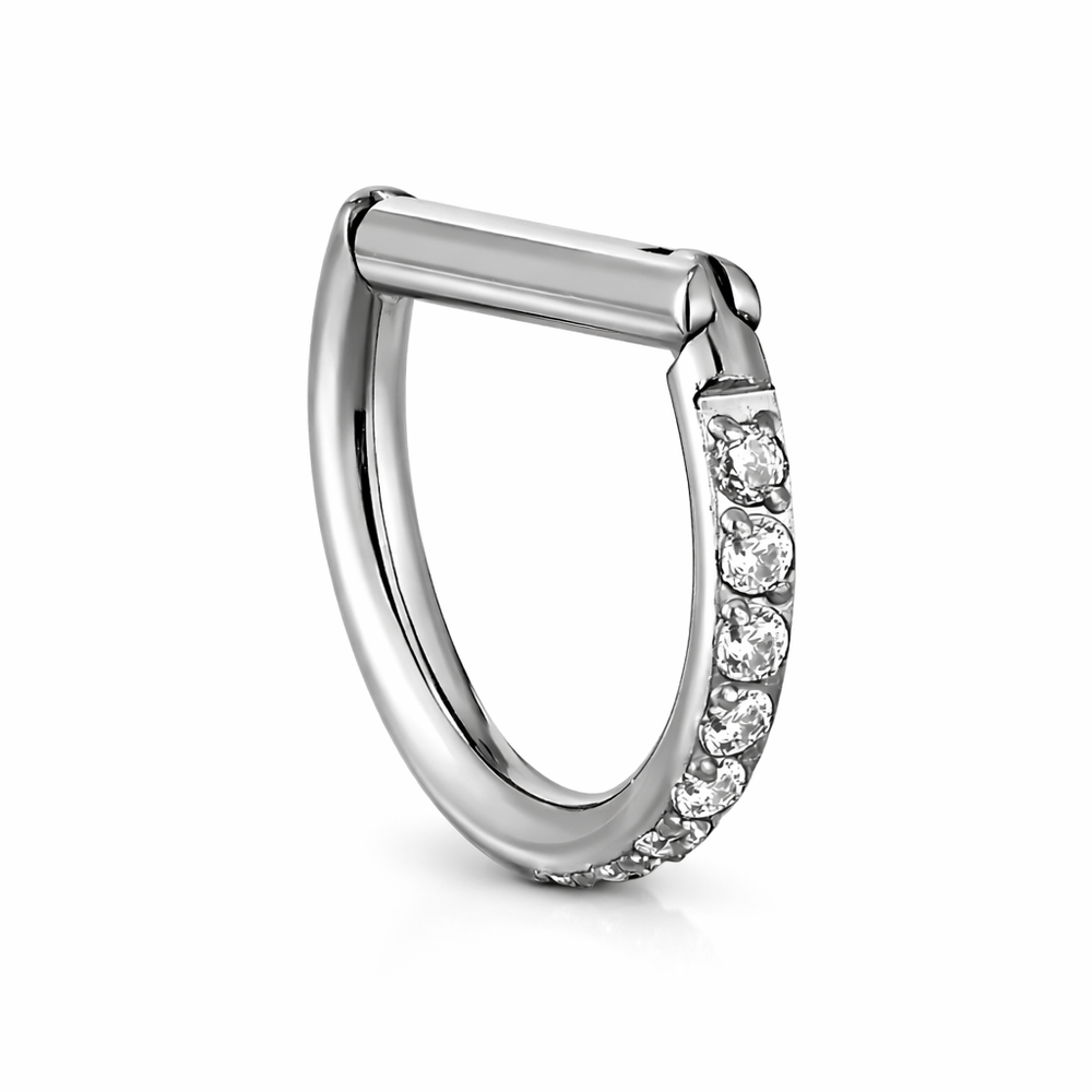 Tytanowy clicker do piercingu z cyrkoniami  srebrny |kolczyk do ucha ,septum