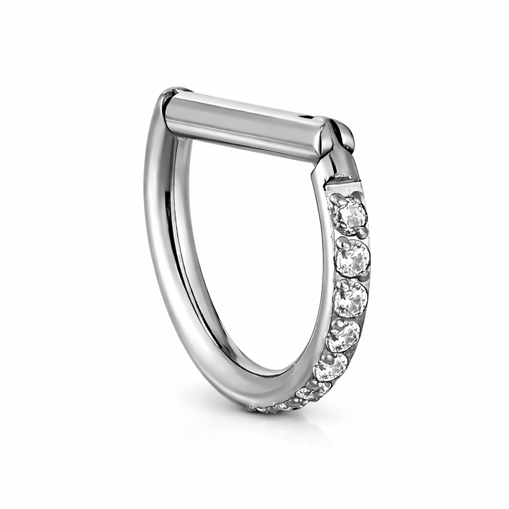Tytanowy clicker do piercingu z cyrkoniami  srebrny |kolczyk do ucha ,septum