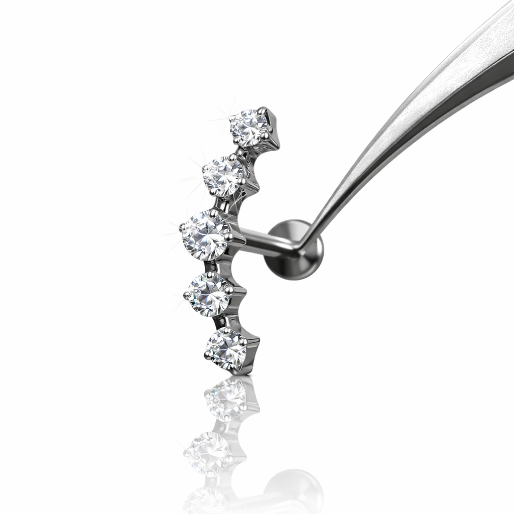 TYTANOWY SREBRNY LABRET Z BIAŁYMI CYRKONIAMI – GWINT WEWNĘTRZNY | ASTM F-136