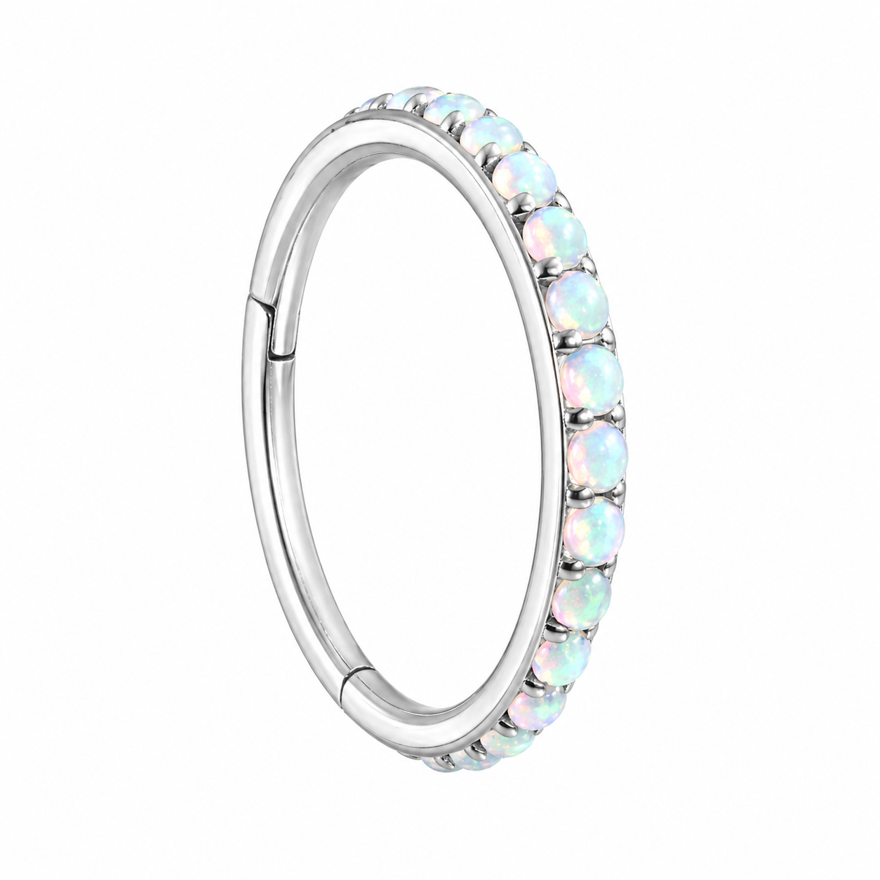Kolczyk do piercingu clicker z opalami – tytanowy srebrny