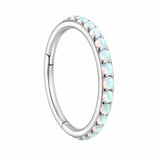 Kolczyk do piercingu clicker z opalami – tytanowy srebrny