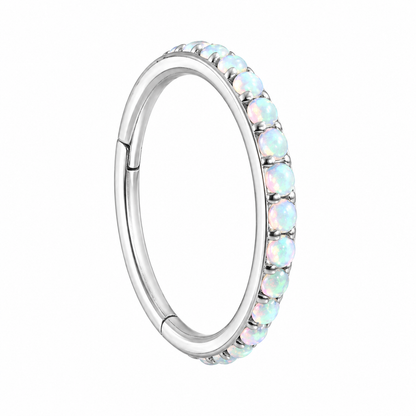 Kolczyk do piercingu clicker z opalami – tytanowy srebrny