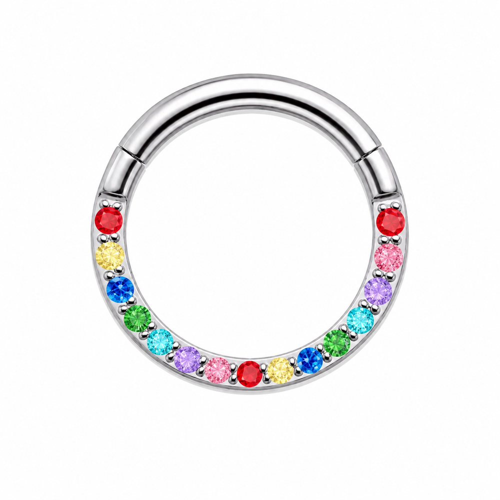 KOLCZYK CLICKER DO PIERCINGU UCHA Z  CYRKONIAMI – TYTANOWY SREBRNY