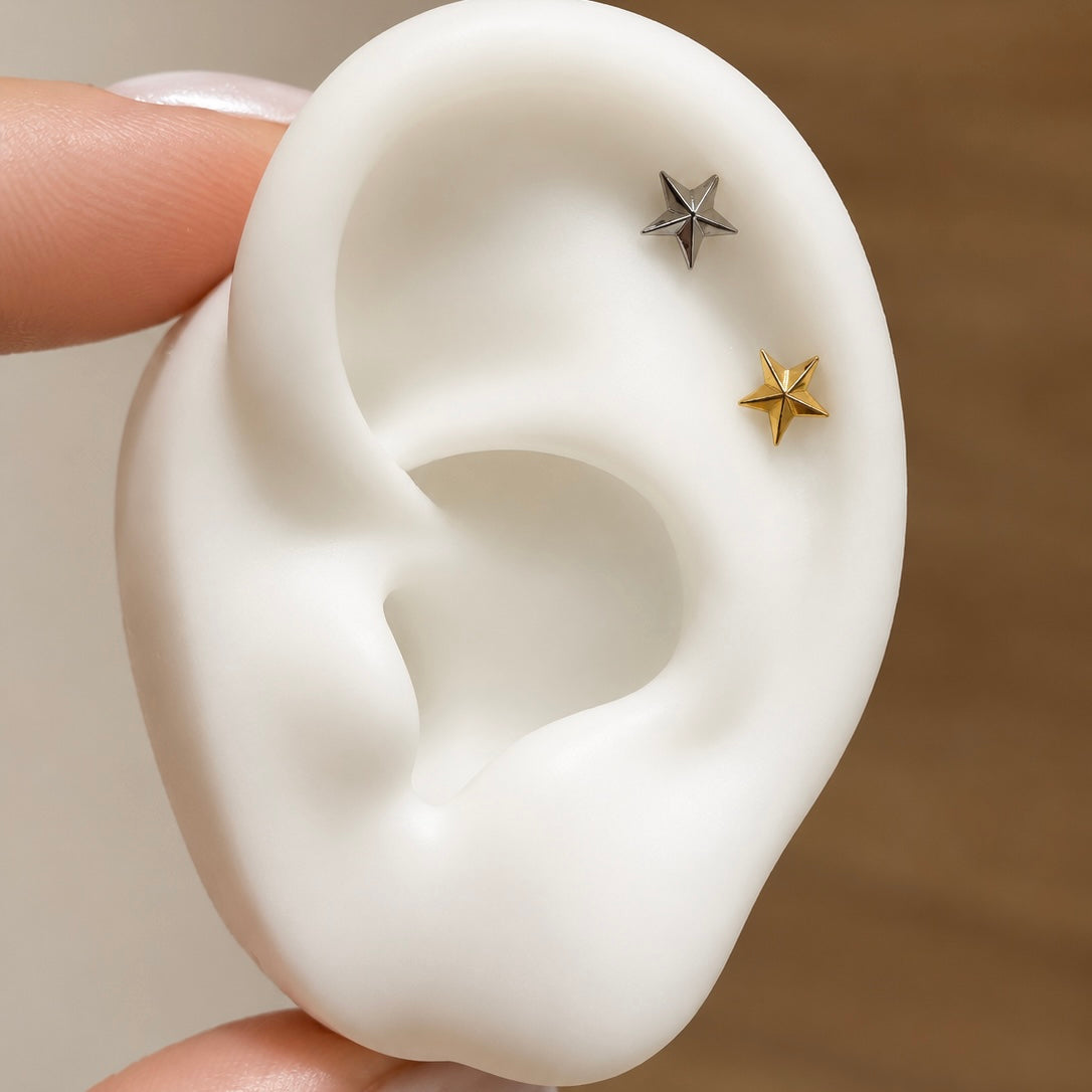 Kolczyk do piercingu ucha gwiazdka – tytanowy labret – srebrny