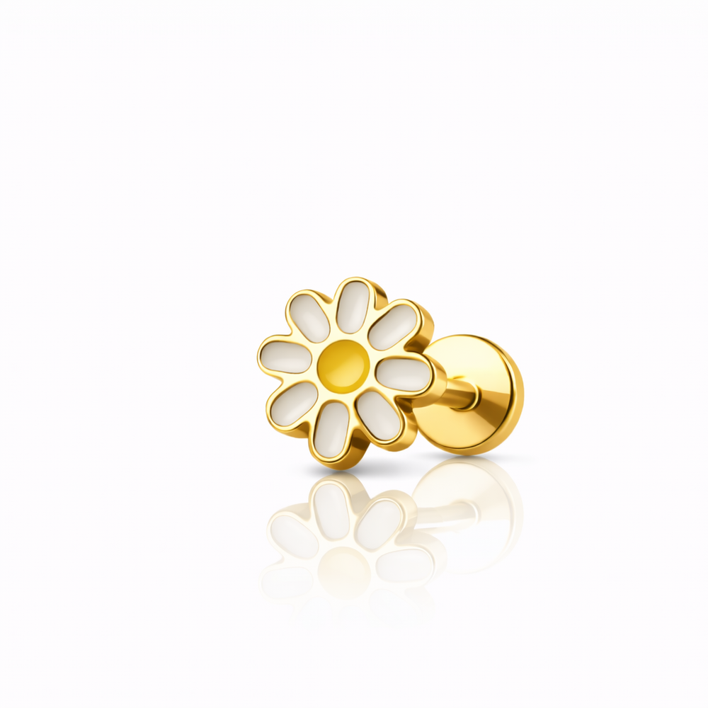 Kolczyk do piercingu typu labret w kształcie kwiatu ZŁOTY