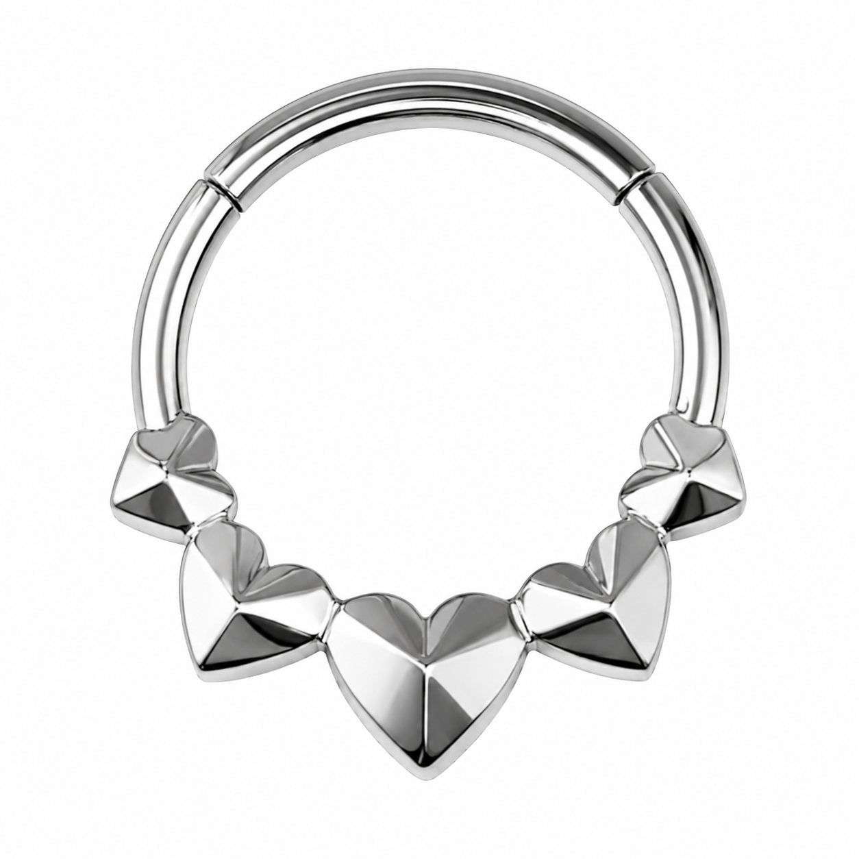 Kolczyk do piercingu ucha – tytanowy clicker z sercami – srebrny