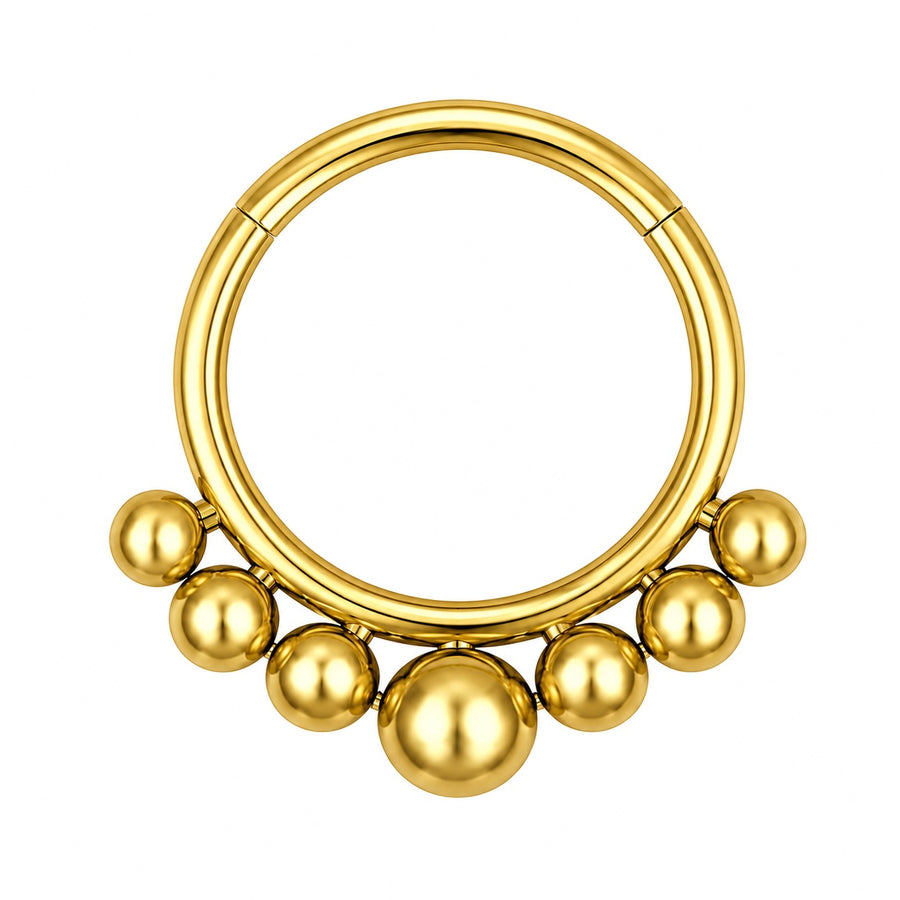 Kolczyk do piercingu ucha – tytanowy clicker z kulkami – złoty
