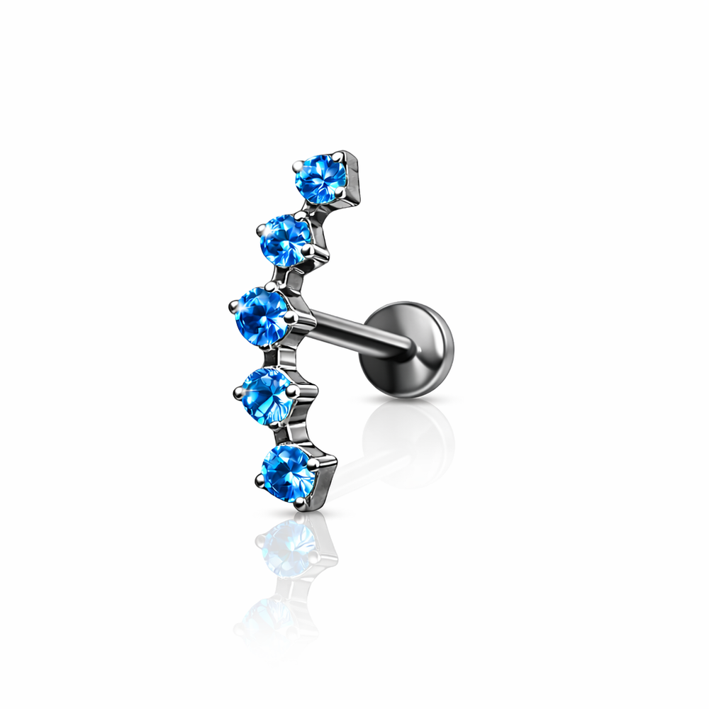 TYTANOWY SREBRNY LABRET Z NIEBIESKIMI CYRKONIAMI – GWINT WEWNĘTRZNY | ASTM F-136