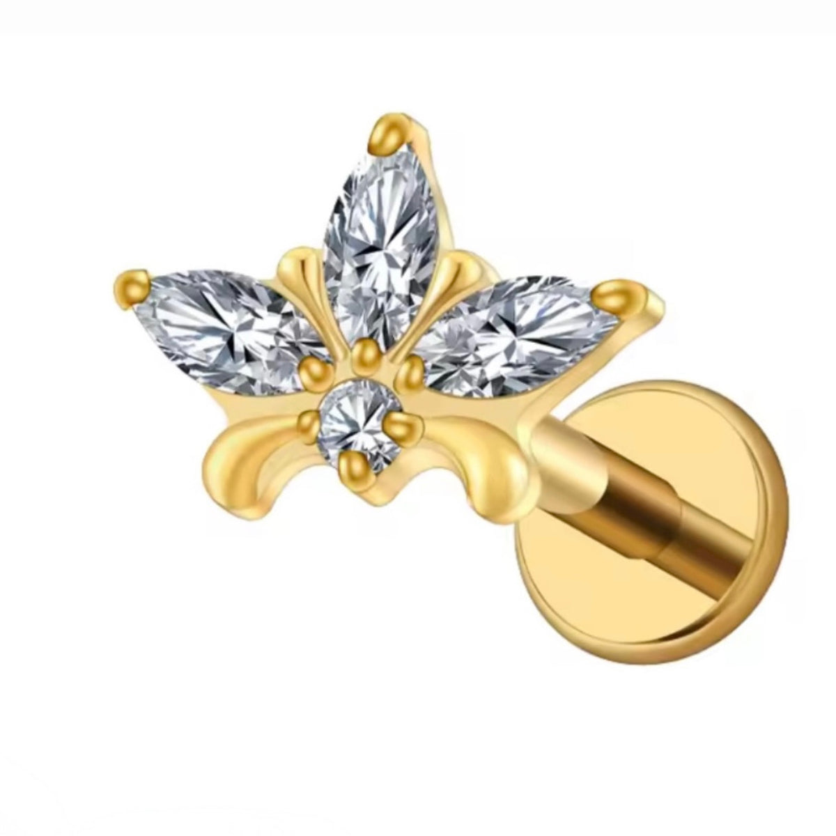 TYTANOWY KOLCZYK DO PIERCINGU UCHA – LABRET KWIAT Z CYRKONIAMI – ZŁOTY