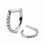 TYTANOWY KOLCZYK CLICKER D-RING Z CYRKONIAMI DO PIERCINGU – SREBRNY