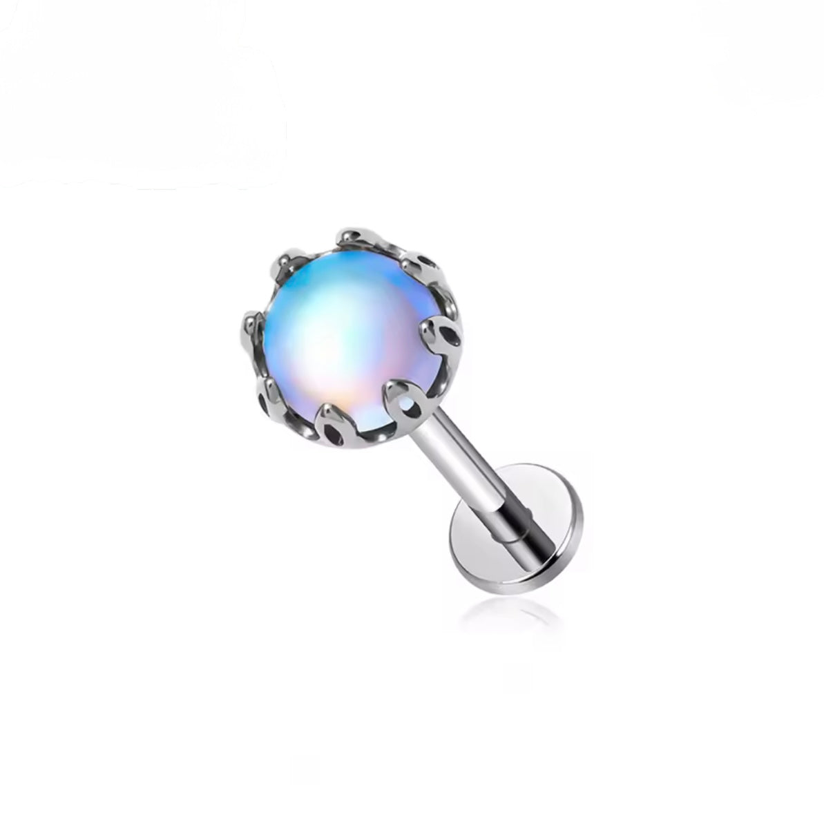 Tytanowy labret do piercingu z opalem – srebrny