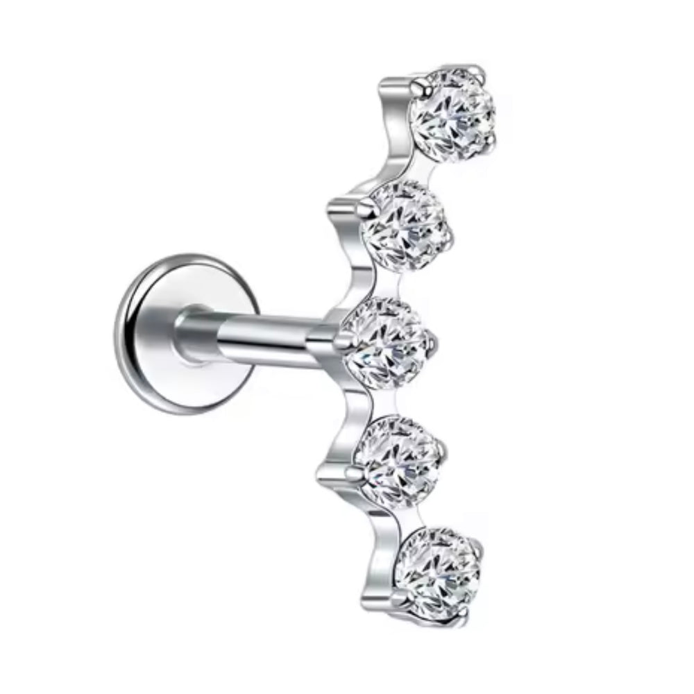 Kolczyk do piercingu ucha – tytanowy labret Cluster z cyrkoniami, srebrny