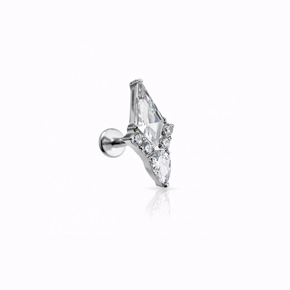 Labret tytanowy z białymi cyrkoniami – kolczyk do piercingu ucha SREBRNY