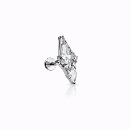 Labret tytanowy z białymi cyrkoniami – kolczyk do piercingu ucha SREBRNY