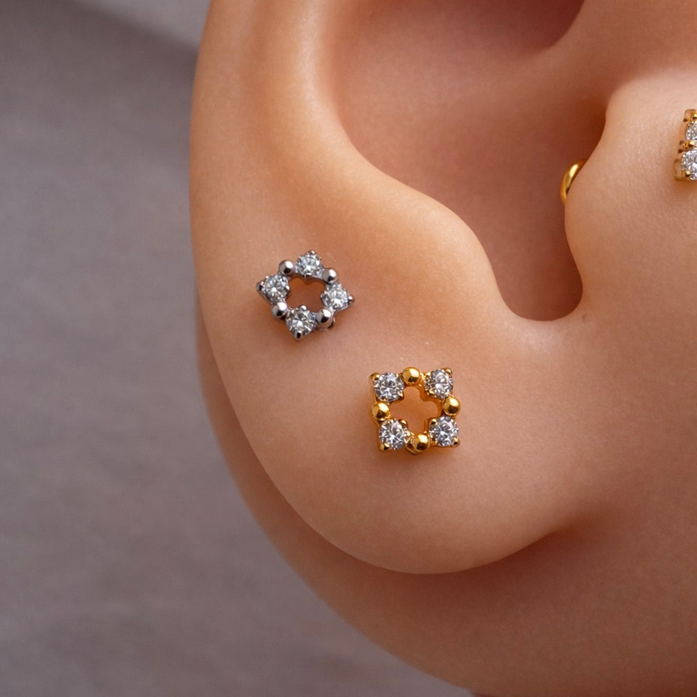 Kolczyk labret tytanowy do ucha z cyrkoniami - helix, tragus, lobe