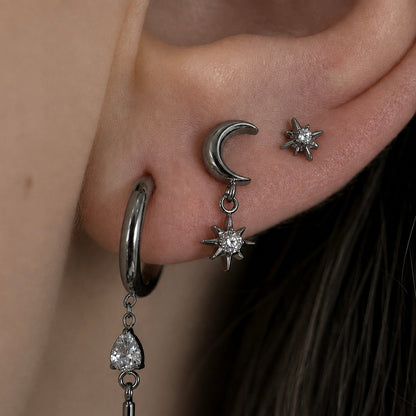 Tytanowy labret do piercingu ucha Księżyc z zawieszką Gwiazda – srebrny