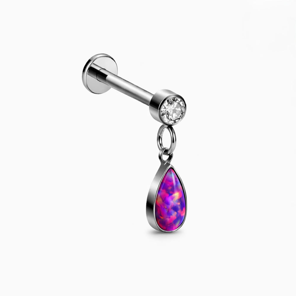 Kolczyk labret z opalem w kształcie kropli – piercing ucha, tytan ASTM F-136