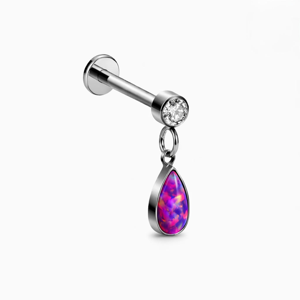Kolczyk labret z opalem w kształcie kropli – piercing ucha, tytan ASTM F-136