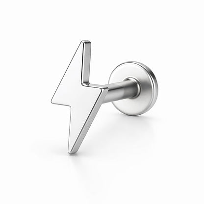 Tytanowy srebrny labret G23 z piorunem – kolczyk do piercingu
