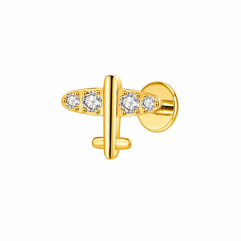 Labret do piercingu ucha z cyrkoniami – kolczyk tytanowy, złoty