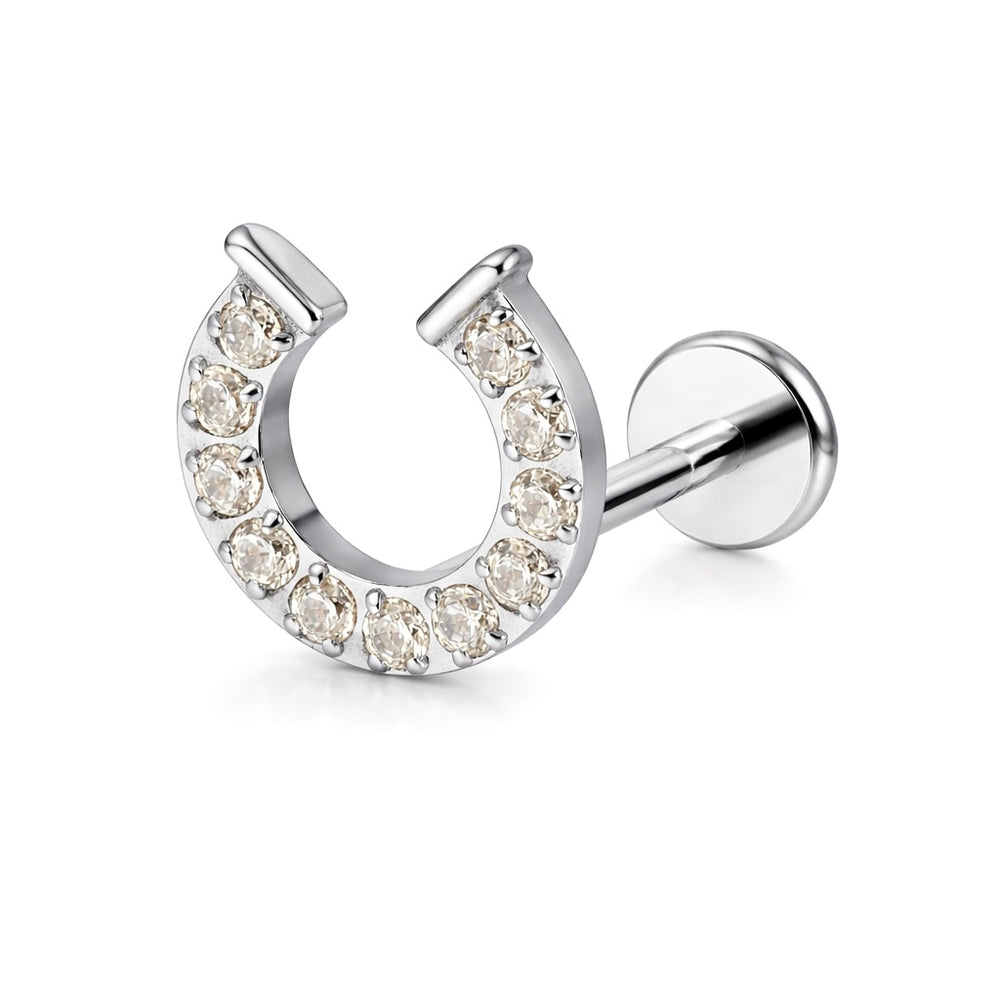 LABRET DO PIERCINGU UCHA  PODKOWA Z CYRKONIAMI - KOLCZYK TYTANOWY ,SREBRNY