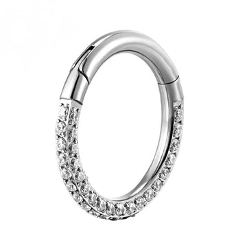 Kolczyk do piercingu typu clicker z cyrkoniami – srebrny