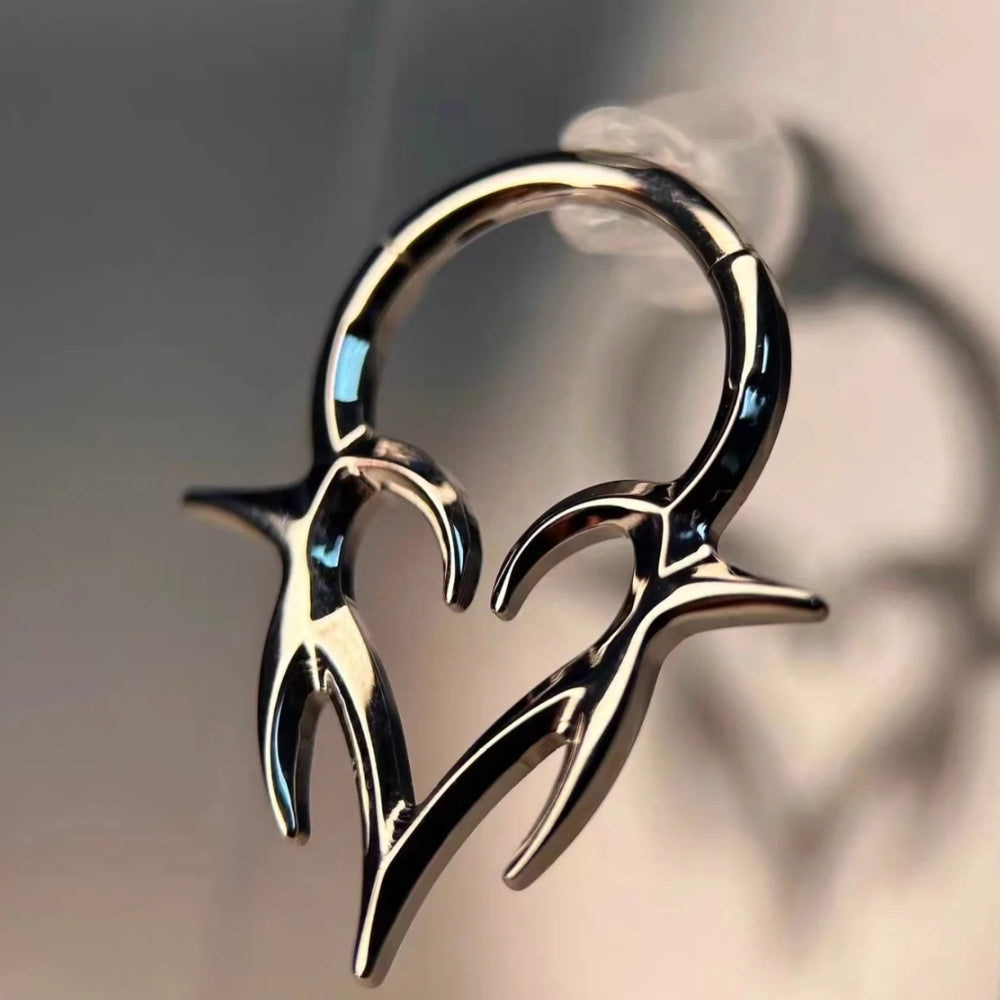 CLICKER TRIBAL HEART - KOLCZYK DO PIERCINGU Z TYTANU SREBRNY