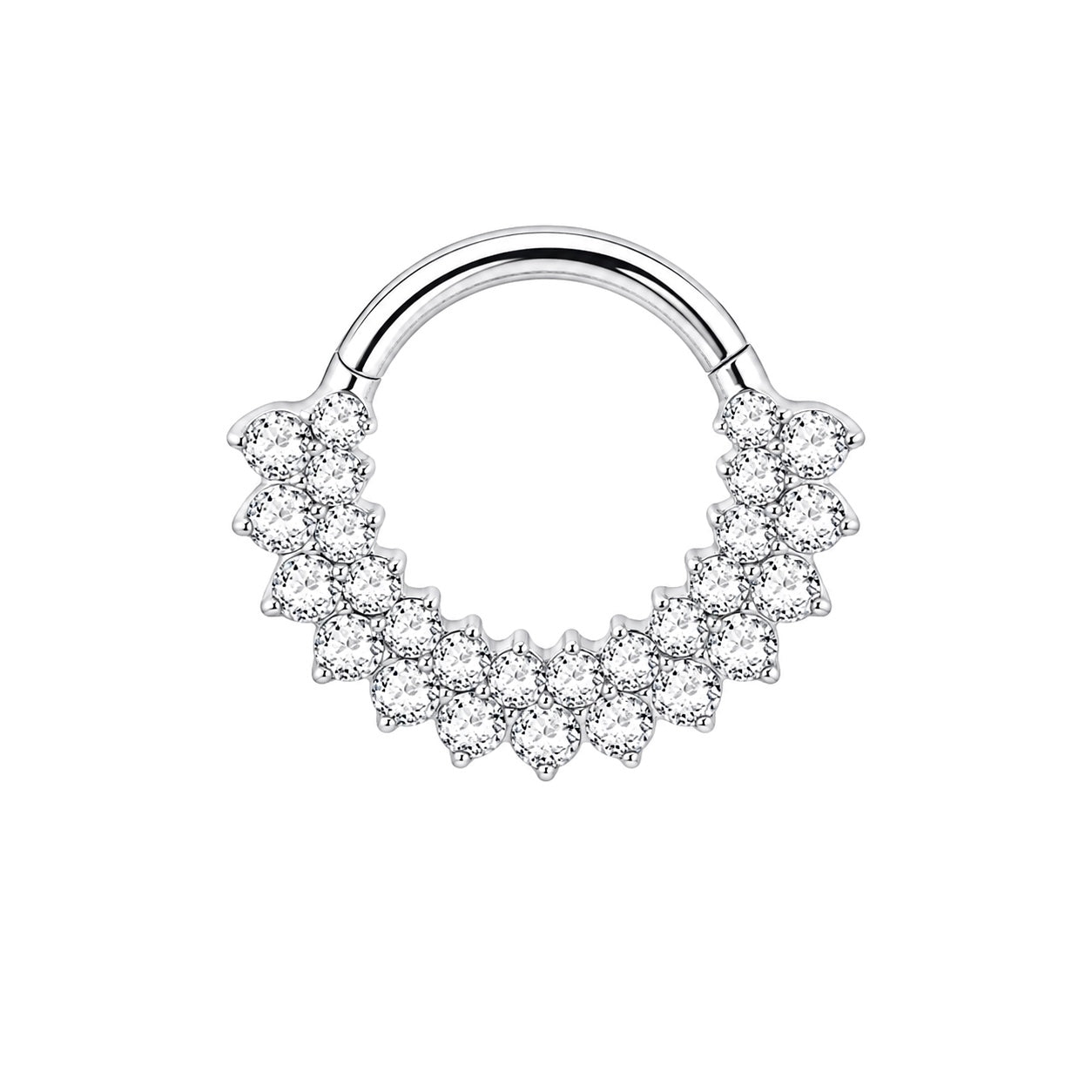 Kolczyk PIERCING  tytanowy CLICKER srebrny z cyrkoniami w dwóch rzędach